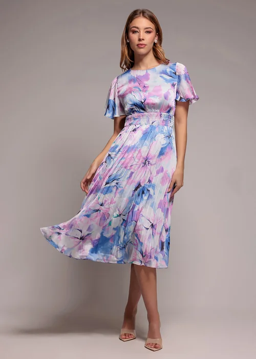 Goddiva Blue Flutter Sleeve Pleated Skirt Floral Midi Dress - 8 Image 1