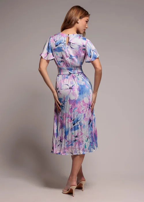 Goddiva Blue Flutter Sleeve Pleated Skirt Floral Midi Dress - 8 Image 2