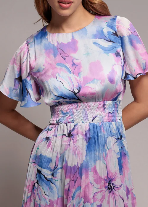 Goddiva Blue Flutter Sleeve Pleated Skirt Floral Midi Dress - 8 Image 3