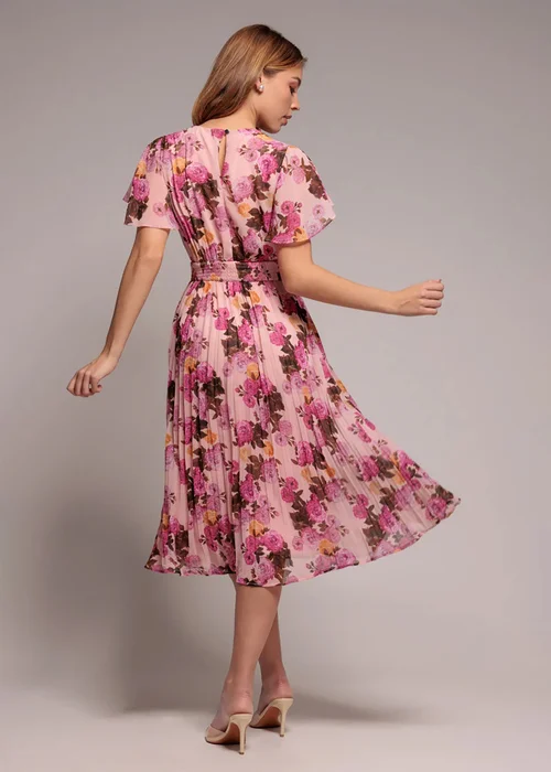 Goddiva Pink Flutter Sleeve Pleated Skirt Floral Midi Dress - 18 Image 2