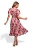 Goddiva Pink Flutter Sleeve Pleated Skirt Floral Midi Dress - 18 Image 1