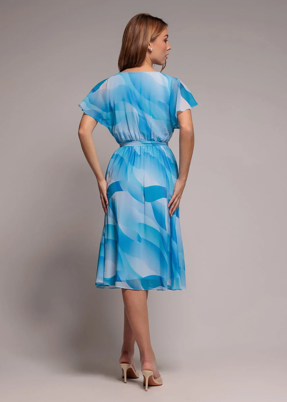 Goddiva Light Blue Printed Flutter Sleeve Chiffon Midi Dress - 8 Image 2