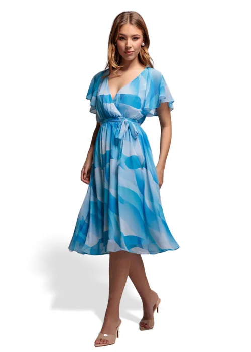 Goddiva Light Blue Printed Flutter Sleeve Chiffon Midi Dress - 8 Image 1
