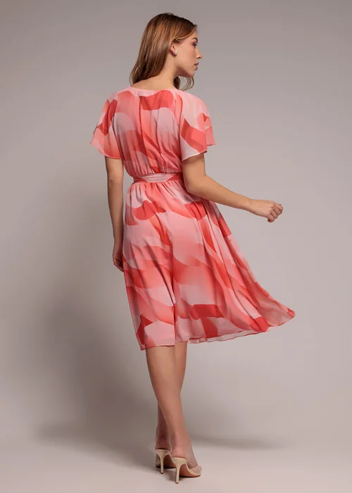 Goddiva Coral Printed Flutter Sleeve Chiffon Midi Dress - 10 Image 2