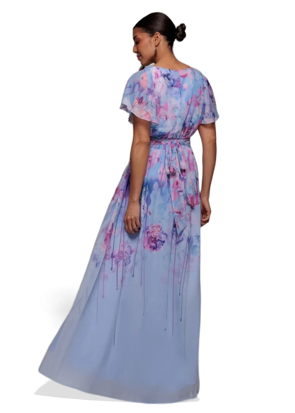 Goddiva Blue Printed Silky Chiffon Flutter Sleeve Maxi Dress - 16 Image 2