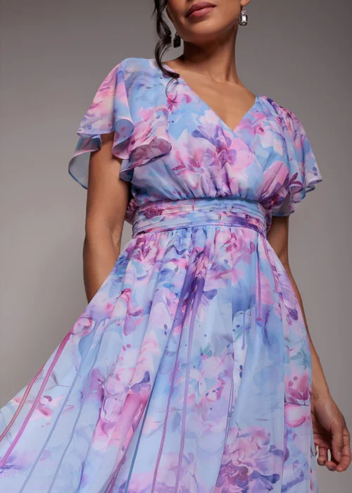 Goddiva Blue Printed Silky Chiffon Flutter Sleeve Maxi Dress - 10 Image 3