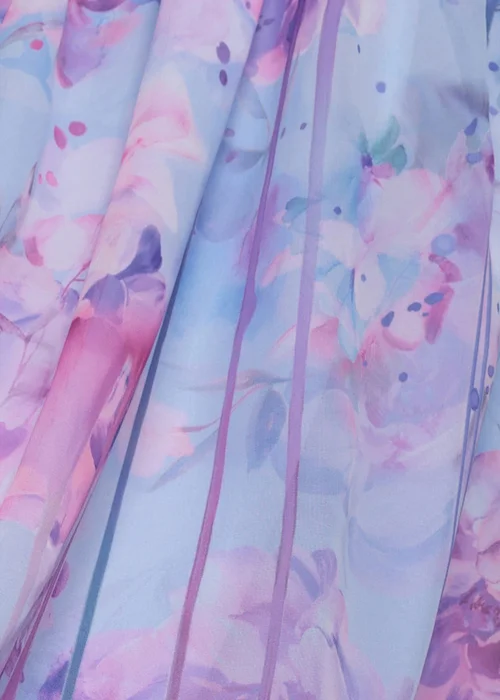 Goddiva Blue Printed Silky Chiffon Flutter Sleeve Maxi Dress - 10 Image 4
