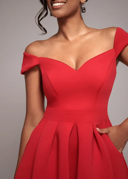Goddiva Red Scuba Foam Skater Midi Dress - 12 Image 3