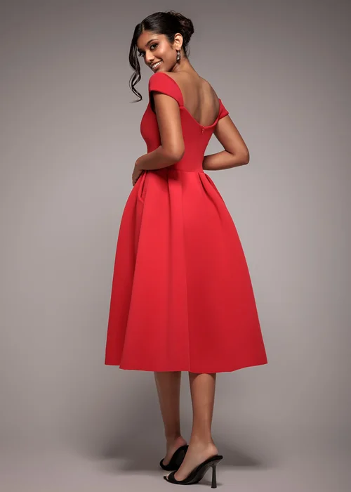 Goddiva Red Scuba Foam Skater Midi Dress - 12 Image 2
