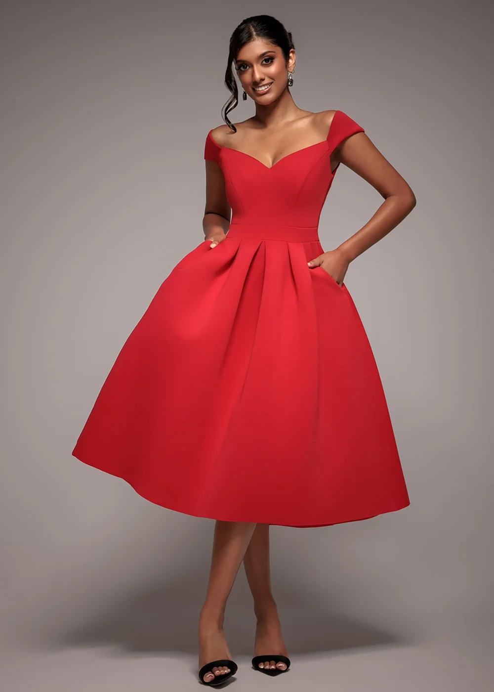 Goddiva Red Scuba Foam Skater Midi Dress - 12 Image 1