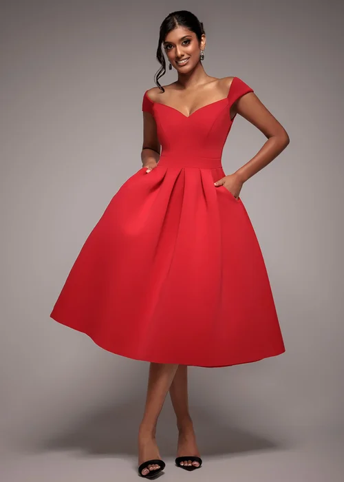 Goddiva Red Scuba Foam Skater Midi Dress - 12 Image 1