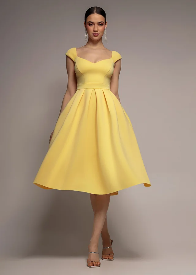 Goddiva Lemon Scuba Foam Skater Midi Dress