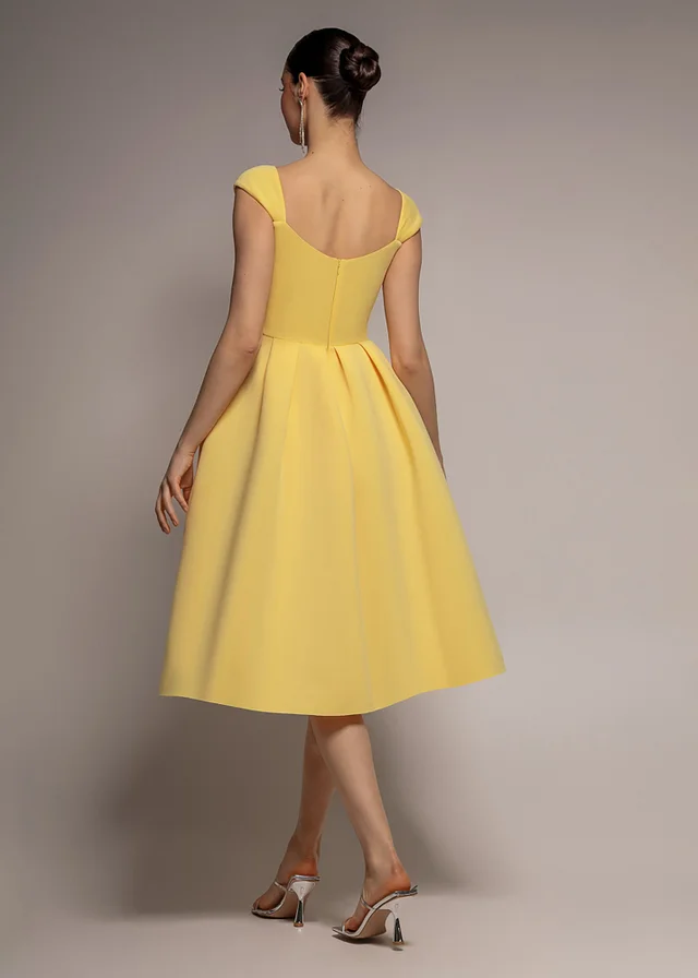 Goddiva Lemon Scuba Foam Skater Midi Dress