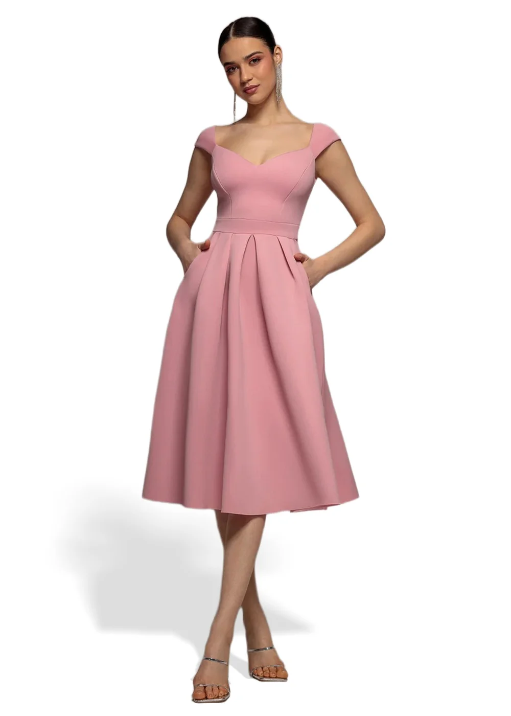 Goddiva Blush Scuba Foam Skater Midi Dress - 8 Image 1