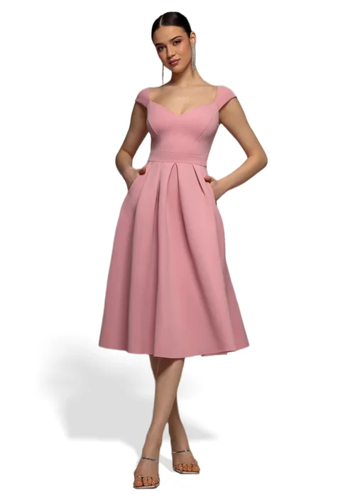 Goddiva Blush Scuba Foam Skater Midi Dress - 8 Image 1