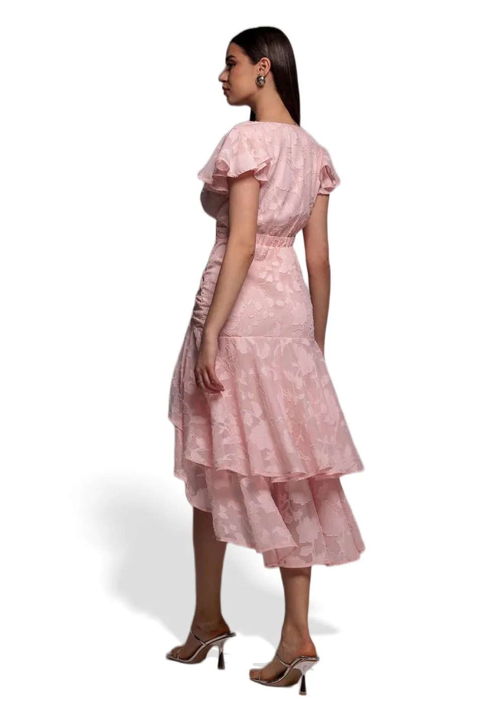 Goddiva Pink Jacquard Chiffon Wrap High Low Midaxi Dress - 18 Image 2
