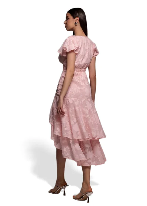 Goddiva Pink Jacquard Chiffon Wrap High Low Midaxi Dress - 18 Image 2