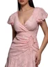 Goddiva Pink Jacquard Chiffon Wrap High Low Midaxi Dress - 18 Image 3