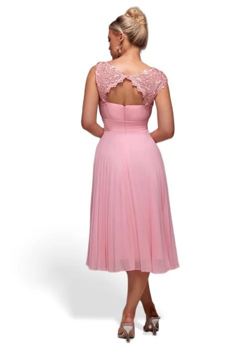 Goddiva Blush Pink Crochet & Pleated Top Midi Dress - 10 Image 2