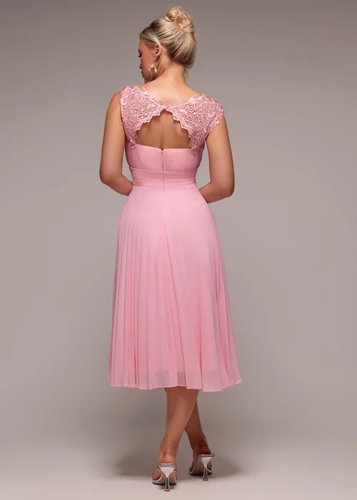 Goddiva Blush Pink Crochet & Pleated Top Midi Dress - 10 Image 2