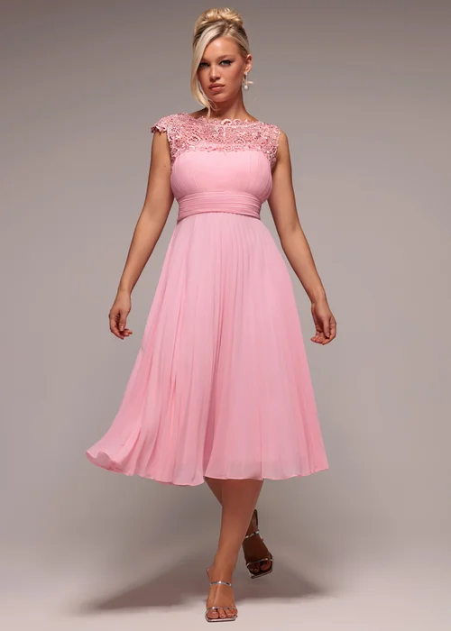 Goddiva Blush Pink Crochet & Pleated Top Midi Dress - 10 Image 1