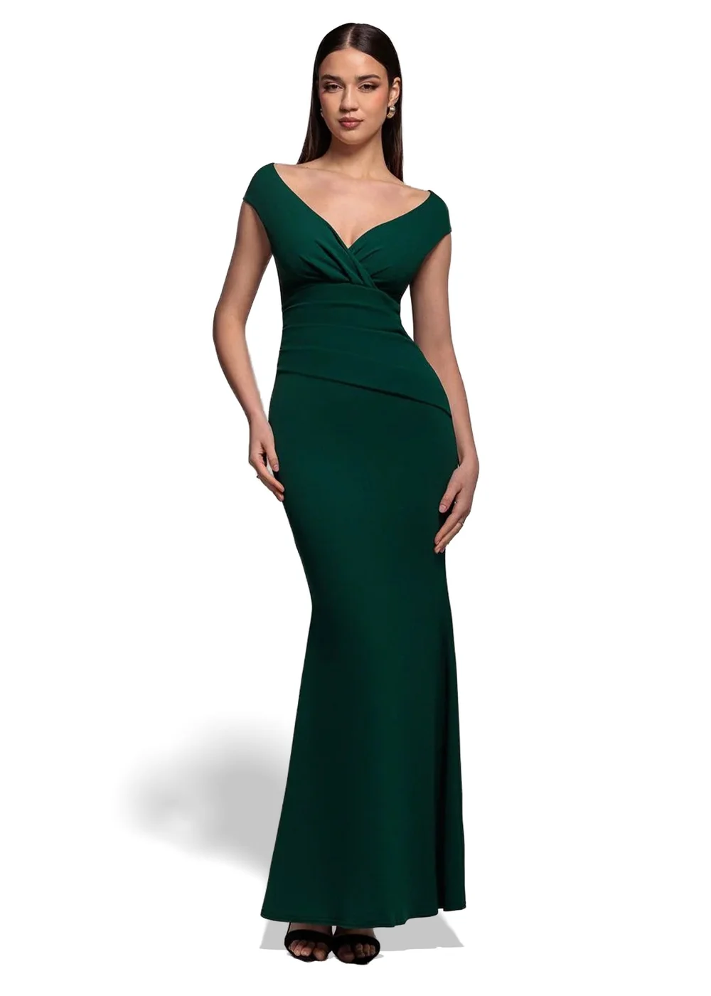 Goddiva Emerald Green Bardot Pleated Maxi Dress - 16 Image 1