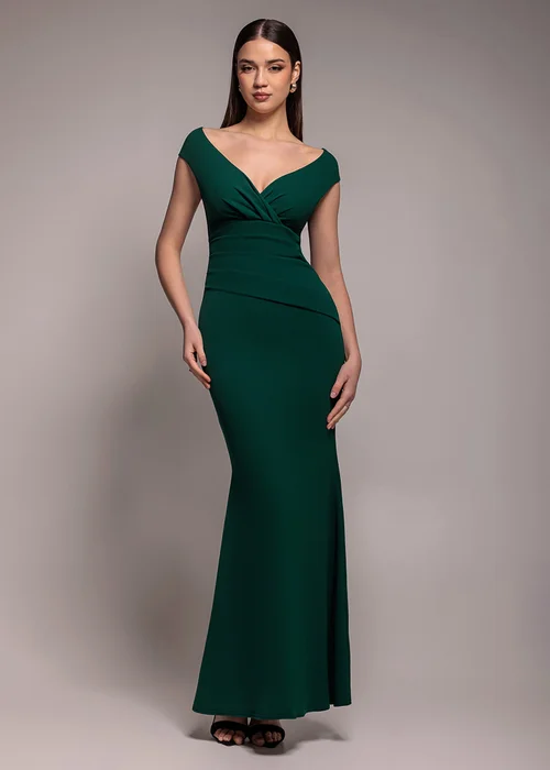 Goddiva Emerald Green Bardot Pleated Maxi Dress - 16 Image 1