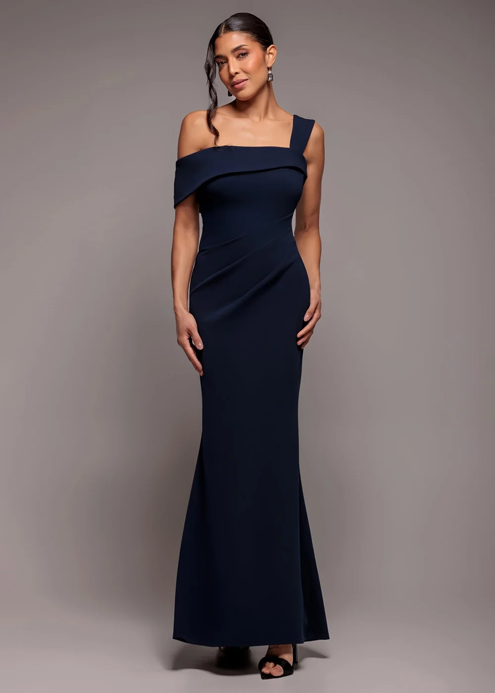 Goddiva Navy Off The Shoulder Pleated Waist Maxi Dress - 18 Image 1