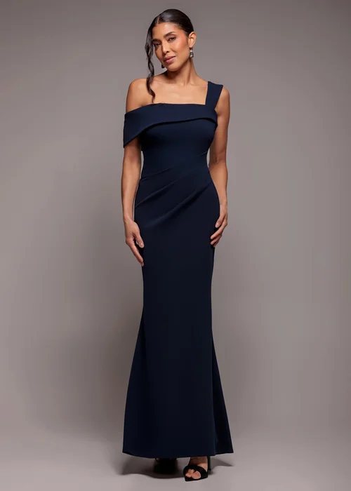 Goddiva Navy Off The Shoulder Pleated Waist Maxi Dress - 18 Image 1