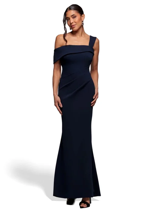 Goddiva Navy Off The Shoulder Pleated Waist Maxi Dress - 18 Image 1