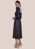Goddiva Black Puff Sleeve Side Slit Flared Jacquard Chiffon Midi Dress - 8 Image 2