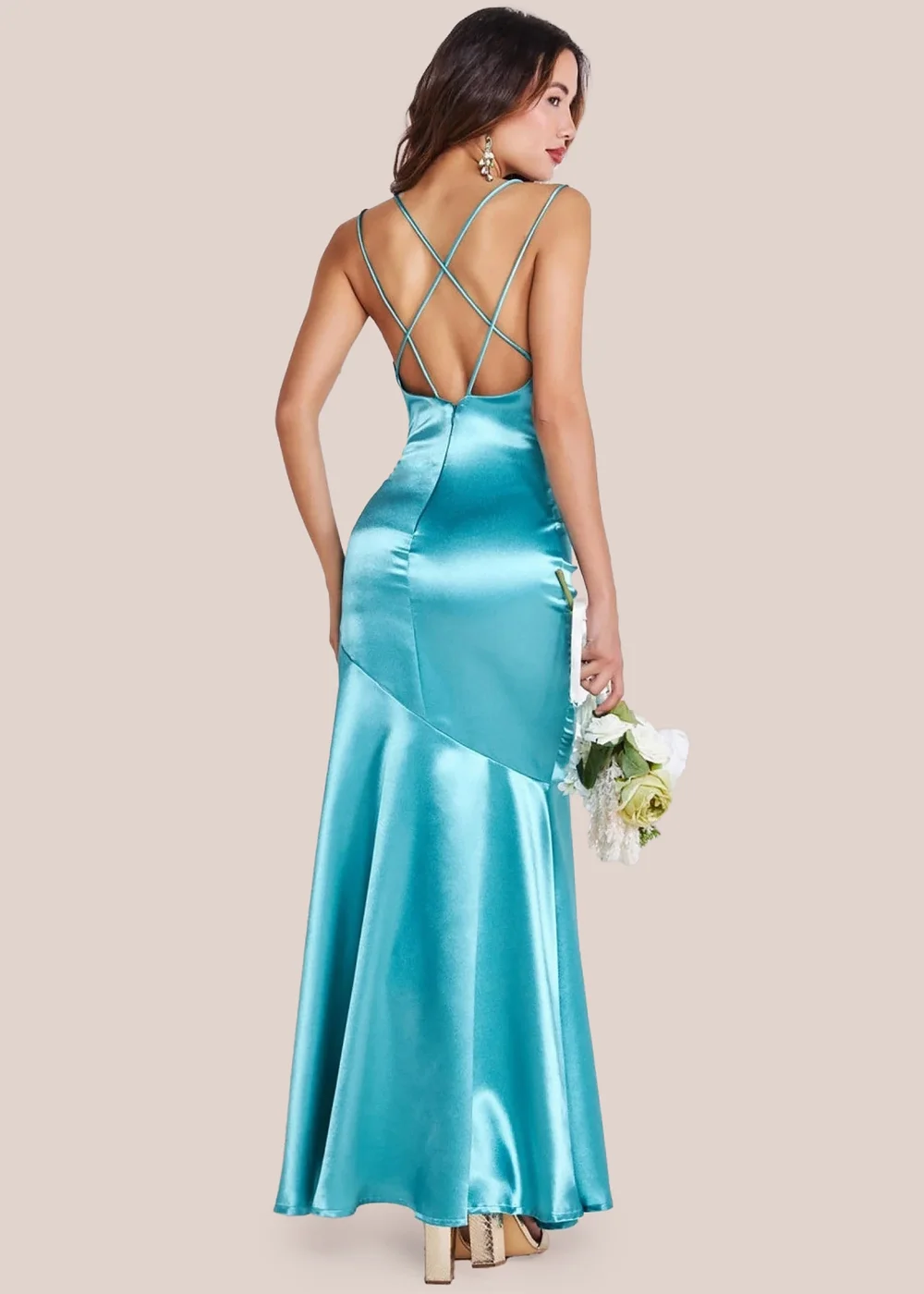 Goddiva Aqua Satin Cowl Neck With Strappy Back Maxi Dress - 16 Image 2