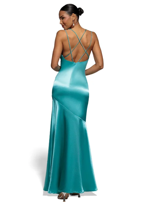 Goddiva Aqua Satin Cowl Neck With Strappy Back Maxi Dress - 16 Image 2