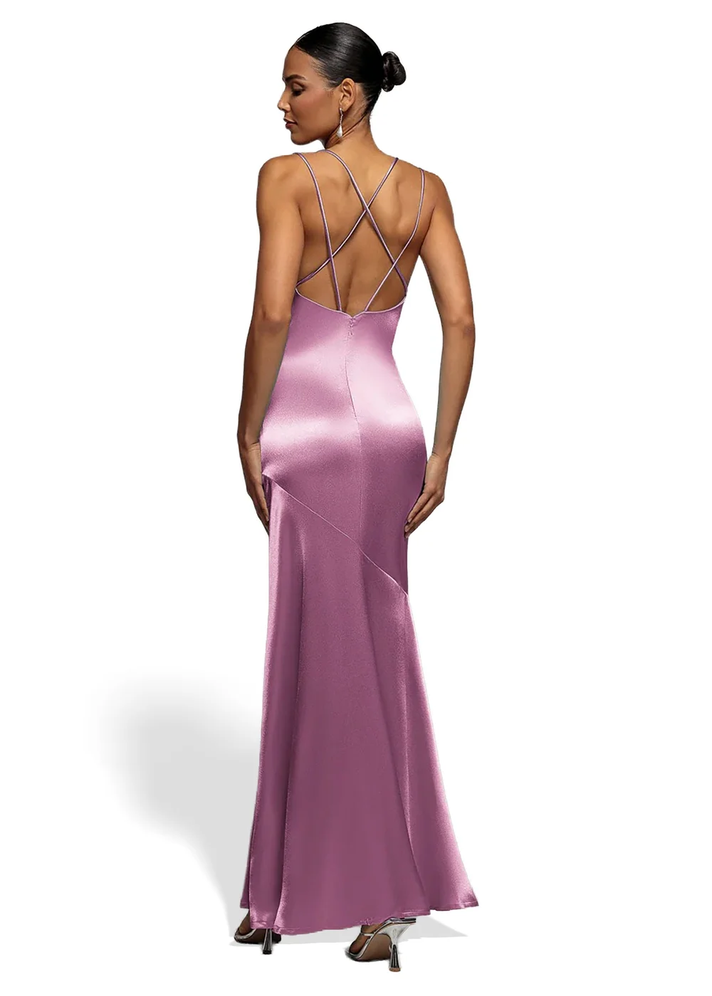 Goddiva Pink Satin Cowl Neck With Strappy Back Maxi Dress - 16 Image 2