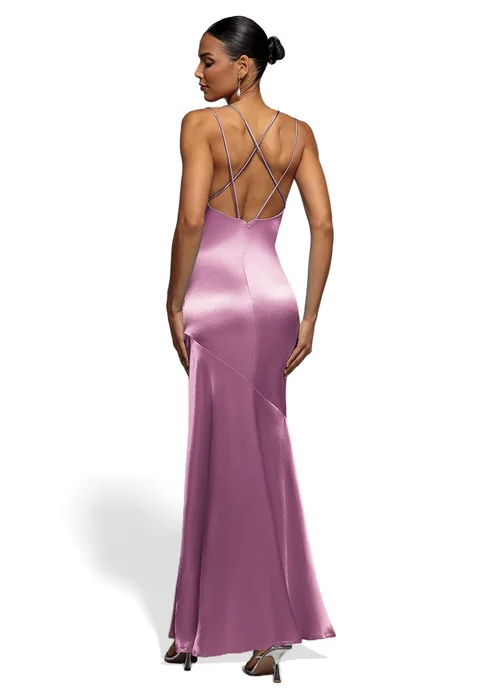 Goddiva Pink Satin Cowl Neck With Strappy Back Maxi Dress - 16 Image 2