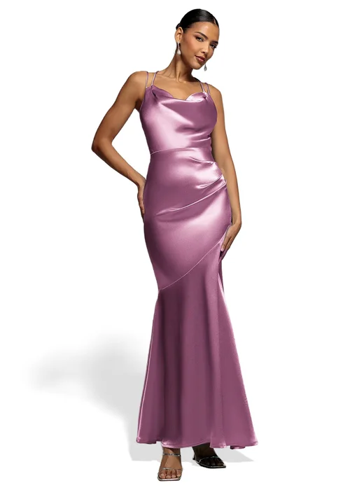 Goddiva Pink Satin Cowl Neck With Strappy Back Maxi Dress - 16 Image 1