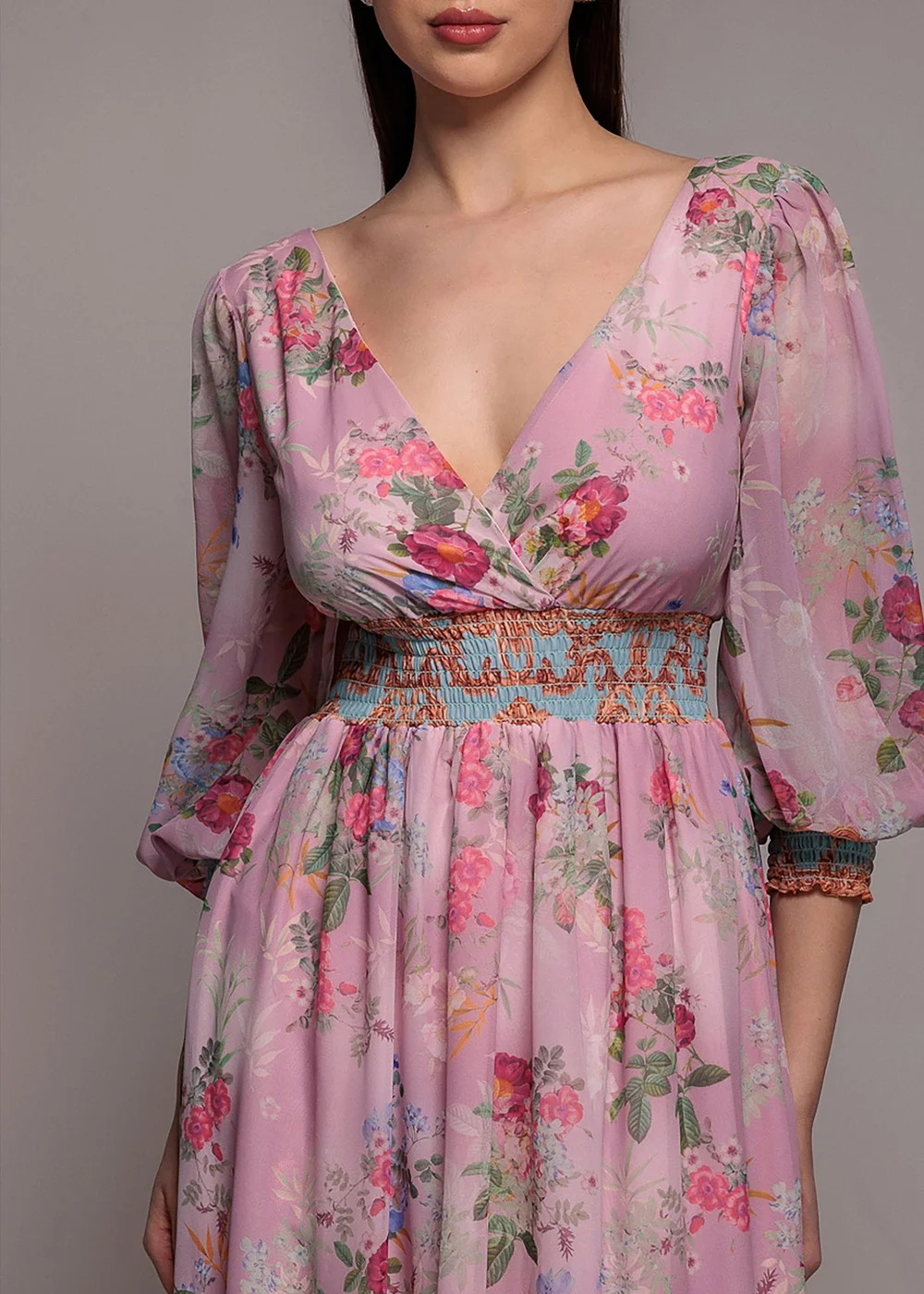 Goddiva Pink Chiffon Wrap Border Floral Print Maxi Dress - 10 Image 3
