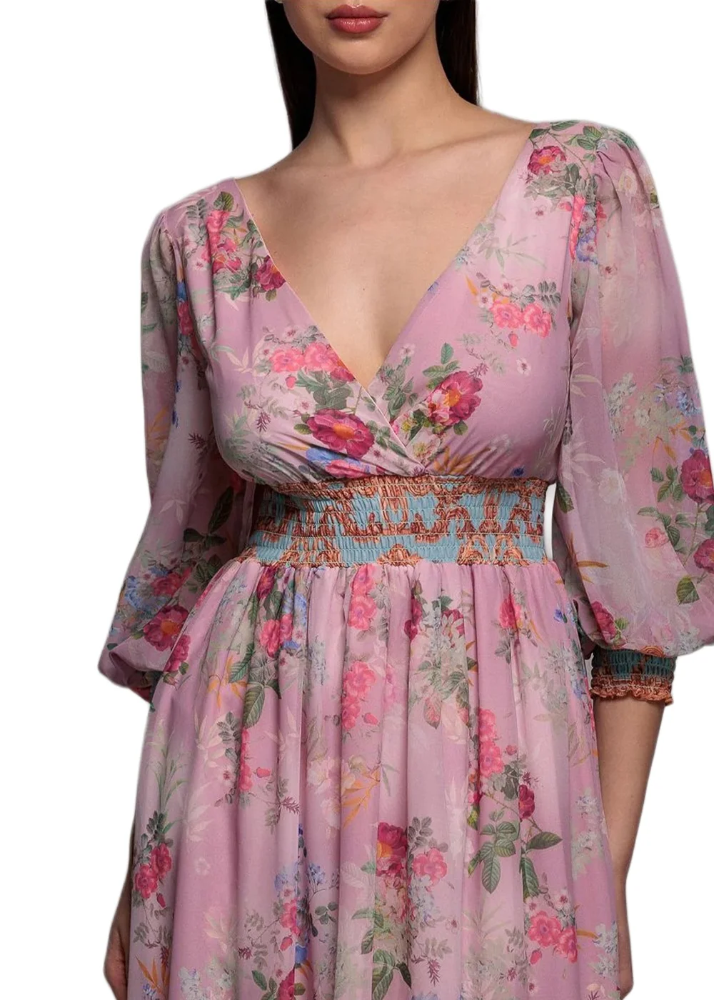 Goddiva Pink Chiffon Wrap Border Floral Print Maxi Dress - 10 Image 3