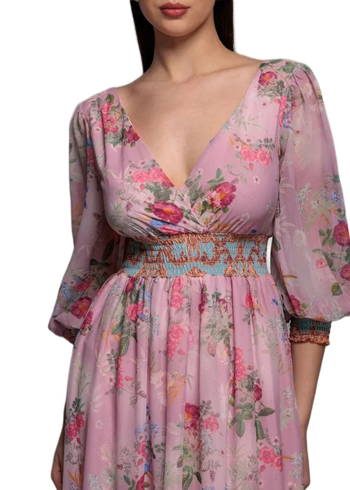 Goddiva Pink Chiffon Wrap Border Floral Print Maxi Dress - 10 Image 3