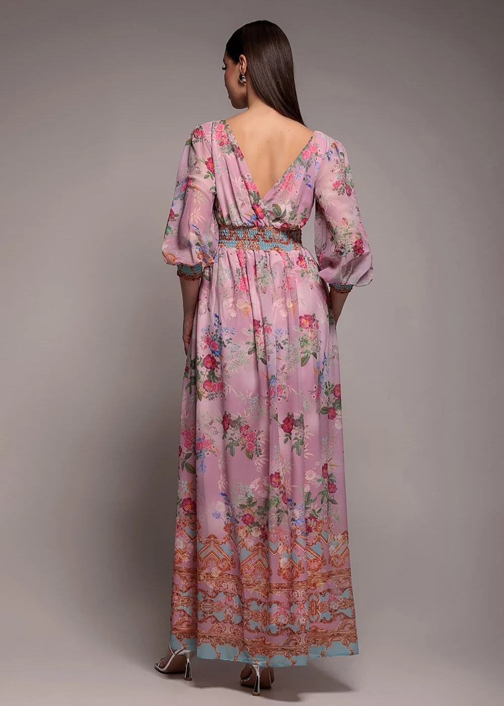Goddiva Pink Chiffon Wrap Border Floral Print Maxi Dress - 10 Image 2