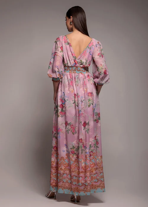 Goddiva Pink Chiffon Wrap Border Floral Print Maxi Dress - 10 Image 2