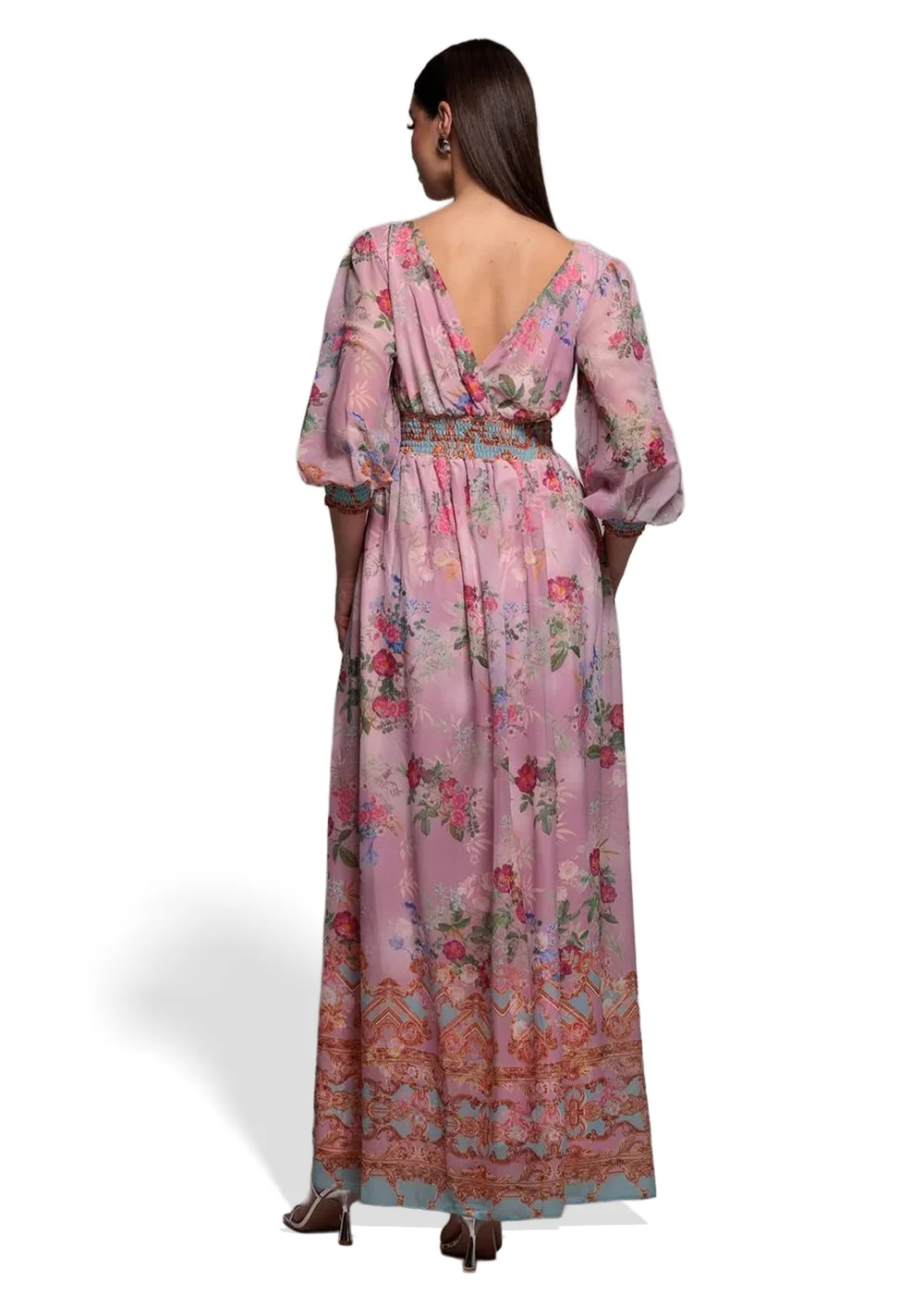 Goddiva Pink Chiffon Wrap Border Floral Print Maxi Dress - 10 Image 2