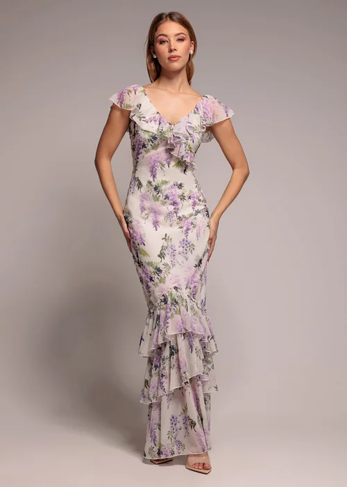 Goddiva Multi Printed Ruffle Neck & Hem Maxi Dress - 14 Image 1