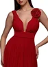 Goddiva Red Sleeveless Pleated Dobby Mesh Corsage Maxi Dress - 18 Image 3