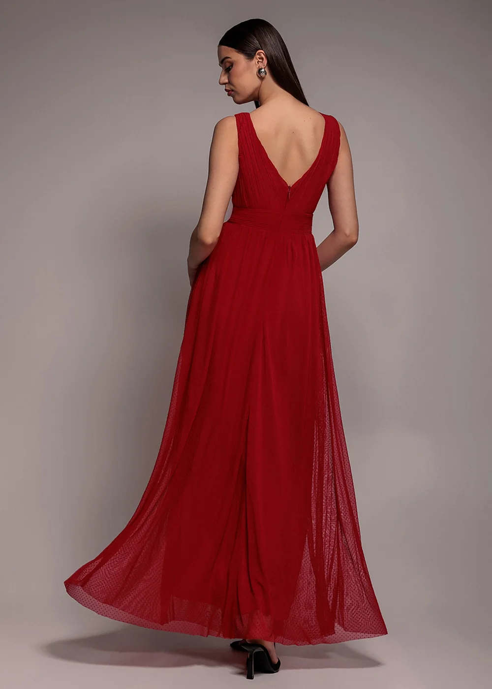 Goddiva Red Sleeveless Pleated Dobby Mesh Corsage Maxi Dress - 16 Image 2