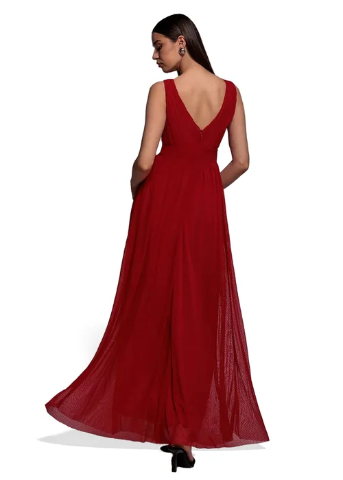 Goddiva Red Sleeveless Pleated Dobby Mesh Corsage Maxi Dress - 18 Image 2