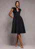 Goddiva Black Cap Sleeve Plunging V Neckline A Line Midi Dress - 8 Image 1