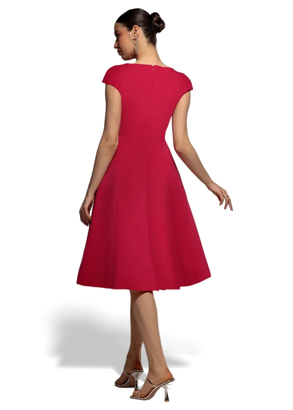 Goddiva Magenta Cap Sleeve Plunging V Neckline A Line Midi Dress - 16 Image 2
