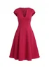 Goddiva Magenta Cap Sleeve Plunging V Neckline A Line Midi Dress - 16 Image 5