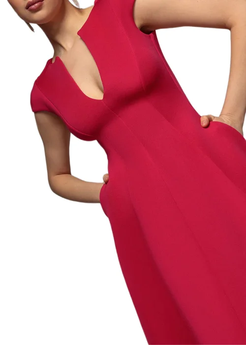 Goddiva Magenta Cap Sleeve Plunging V Neckline A Line Midi Dress - 16 Image 3